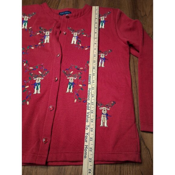 Karen Scott Christmas Cardigan Embroidered Sweatshirt w/Reindeer & Lights S - Picture 7 of 10